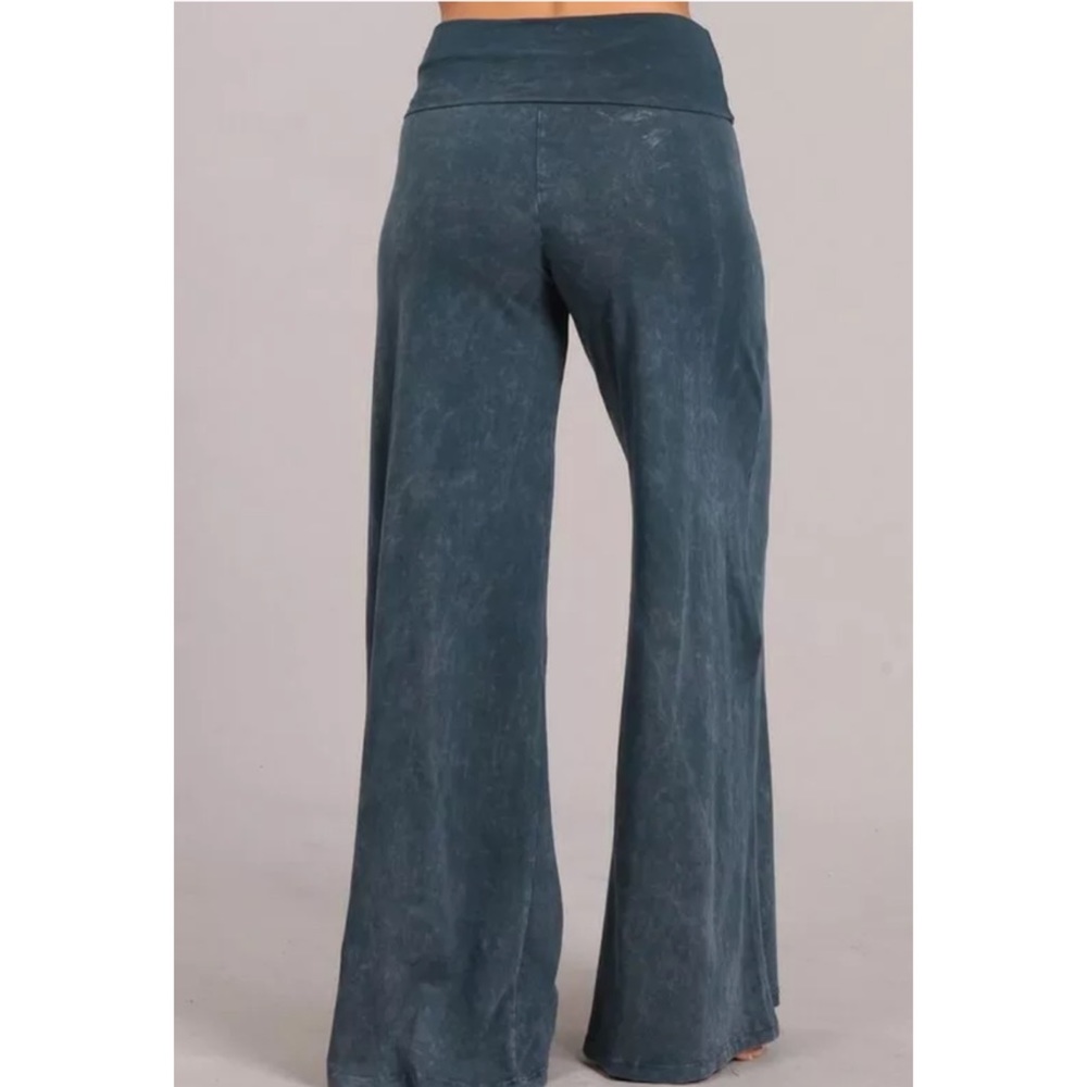 SOLD OUT Blue Gray Mineral Wash Wide Leg High Waist Palazzo Boho Casual Pull On - Picture 4 of 9